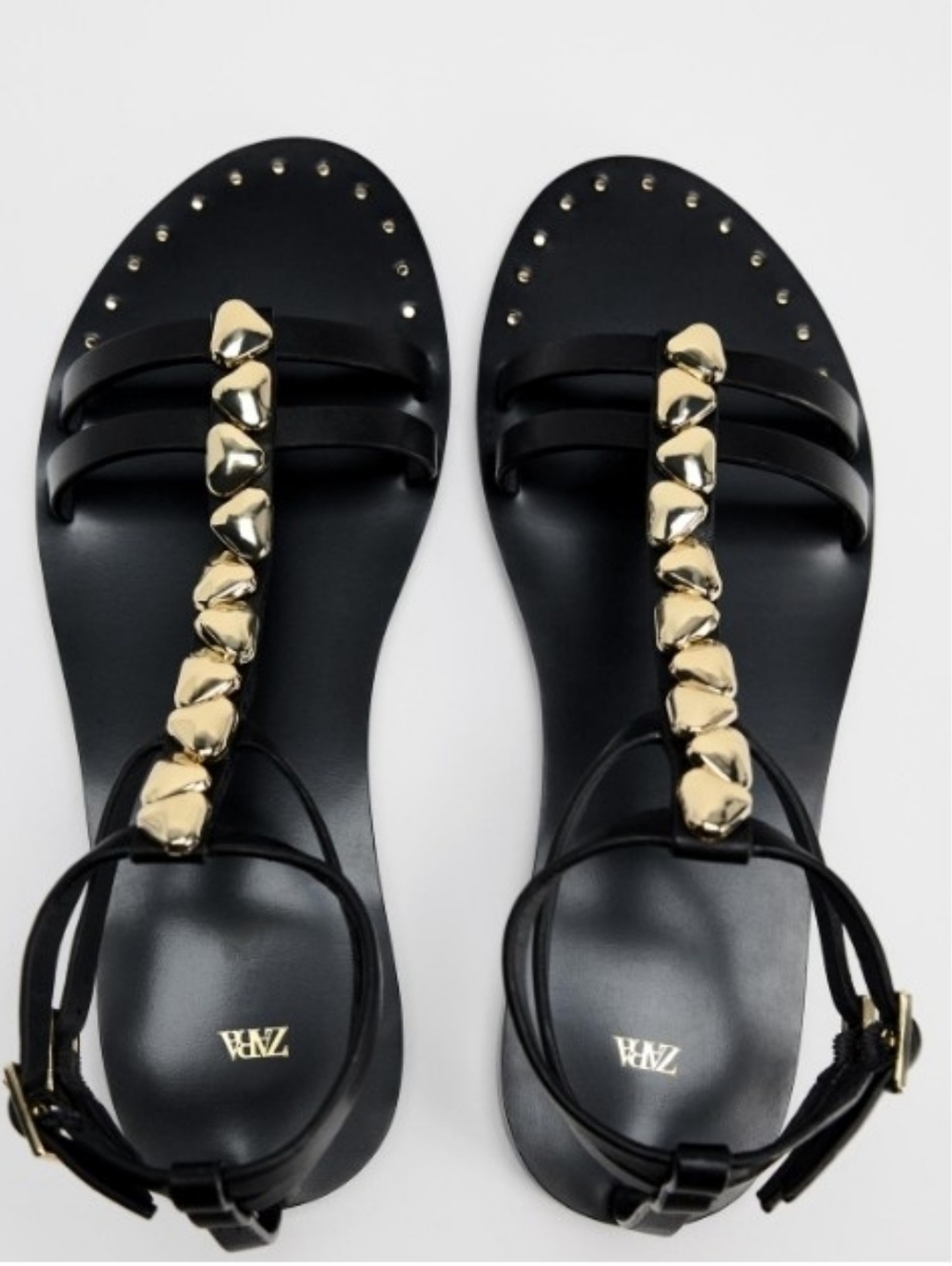 Zara Black Sandals with Gold Chain Embellishment